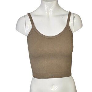 SET Active Womens Ribbed Crop Scoop Neck Tank Top, Tan, Stretch, Athletic Size M